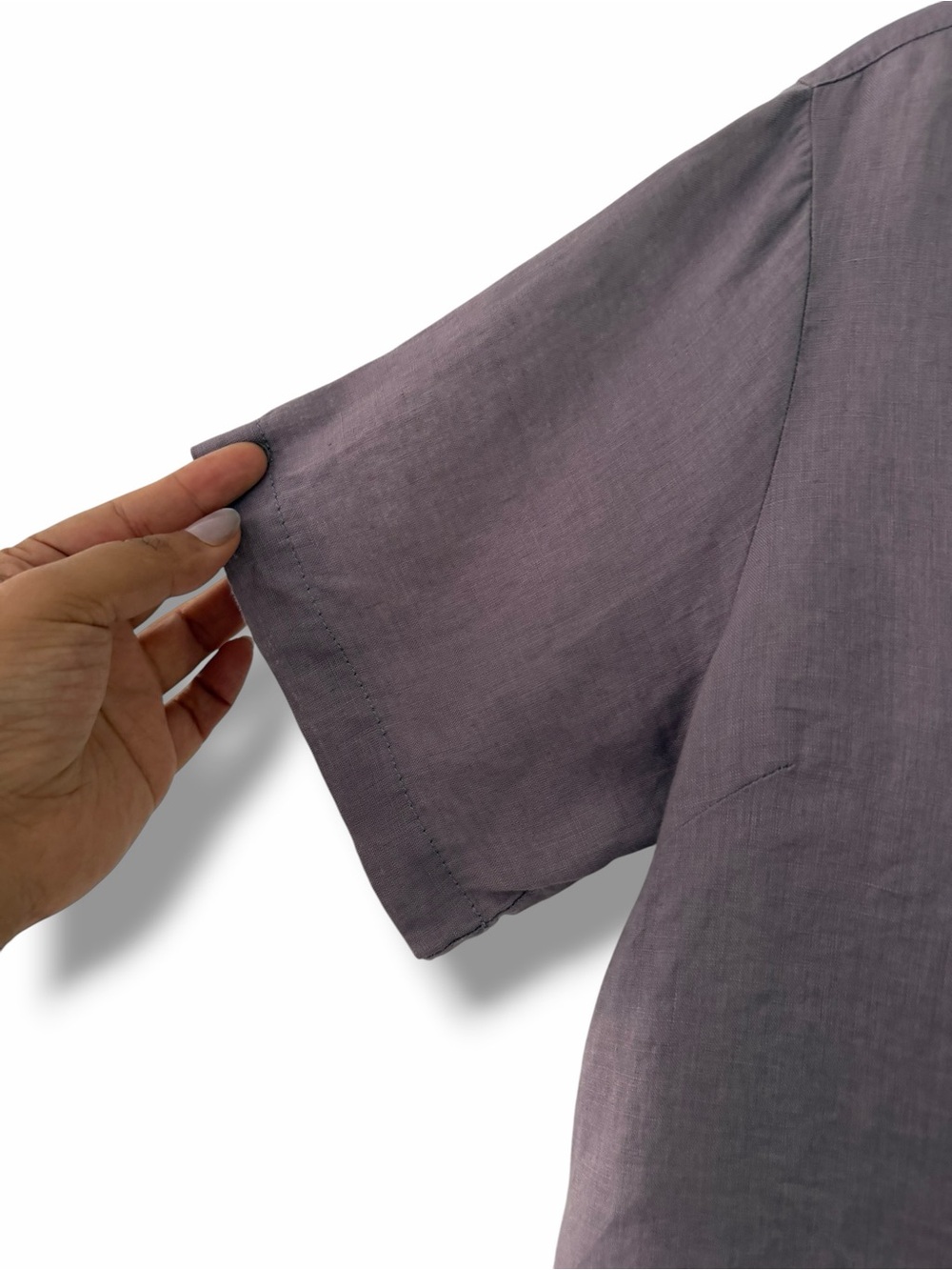 Garnet Hill Lavender V-Neck Short-Sleeve Linen Button Front Top - Picture 4 of 10